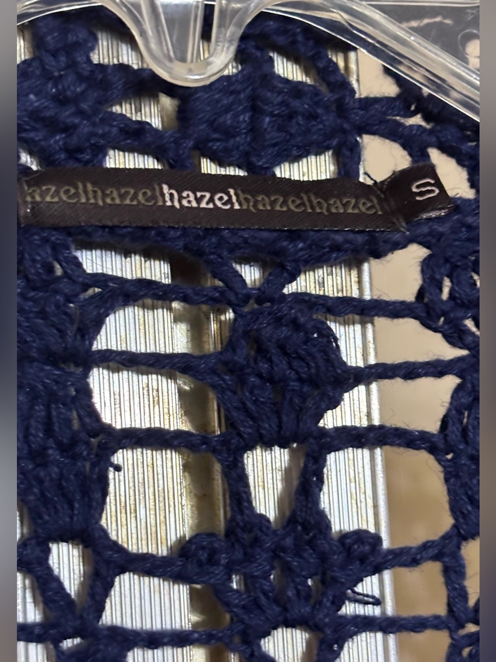 Vintage Hazel Crochet Open Front Cardigan - Navy Blue - Boho Whimsigoth Sz S - Picture 3 of 7